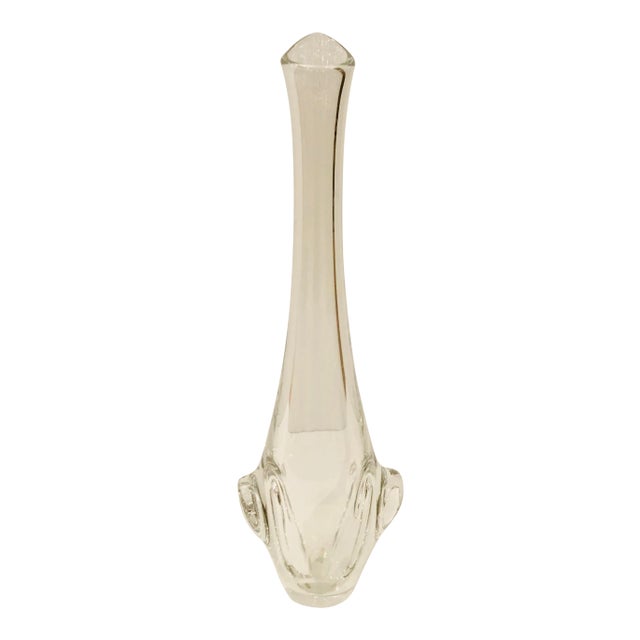 French Modern Vintage Hand Blow Tall Crystal Vase For Sale