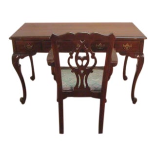 Davis French Style Solid Mahogany Writing Desk and Chair Set For Sale