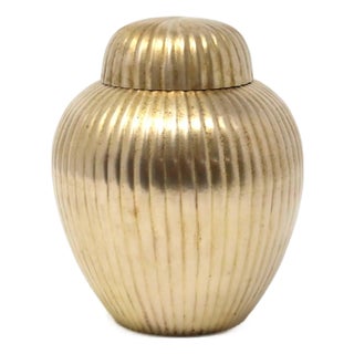 Vintage Ribbed Brass Ginger Jar For Sale
