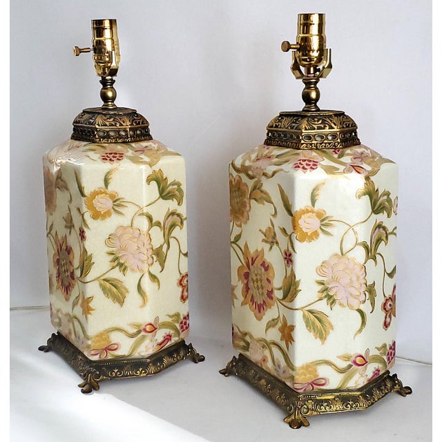 Late 20th Century Restored Vintage Chinese Lamps Crackled Porcelain With Flowers and Leaves - A Pair For Sale - Image 5 of 17