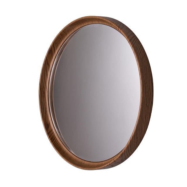 Plastic Round Plastic Wall Mirror in Faux Wood, 1970s For Sale - Image 7 of 7
