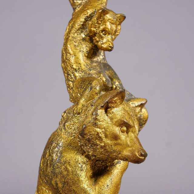 A Pair Victorian Casted and Gilded Iron Candle Stick With Bears For Sale - Image 6 of 12