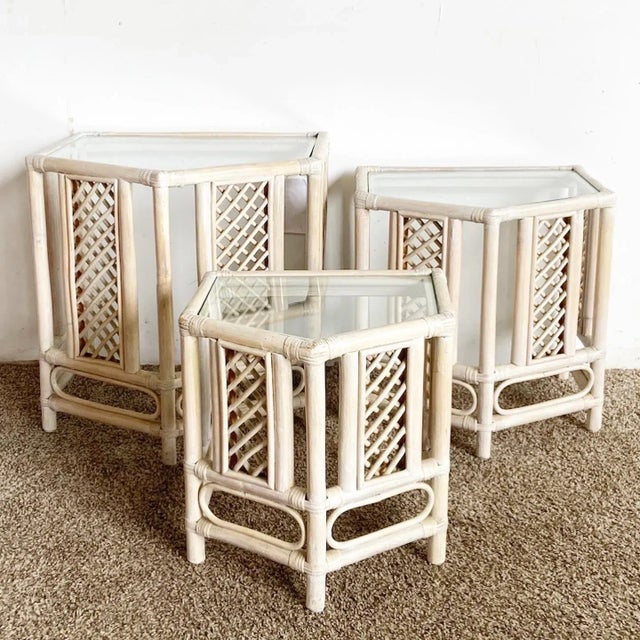 Boho Chic Bamboo Rattan Nesting Tables For Sale - Image 11 of 11
