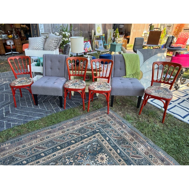 Red Vintage Thonet Style Bentwood Bistro Chairs With Grape Leaf Upholstery For Sale - Image 8 of 10