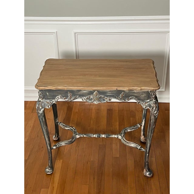 Wood 19th Century French Louis XV Style Paint Decorated Table in a Distressed Finish For Sale - Image 7 of 15