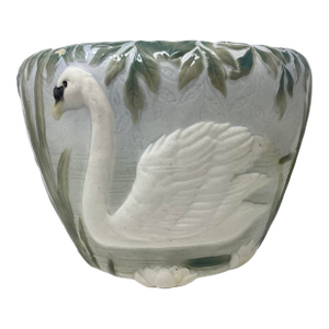 1900s Majolica Swan Jardiniere Attributed to Keller & Guerin Saint Clement