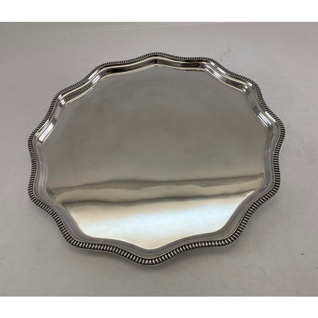 1980s Silver Scalloped Edge Salver , Gadroon Mount 10 In. For Sale - Image 5 of 8