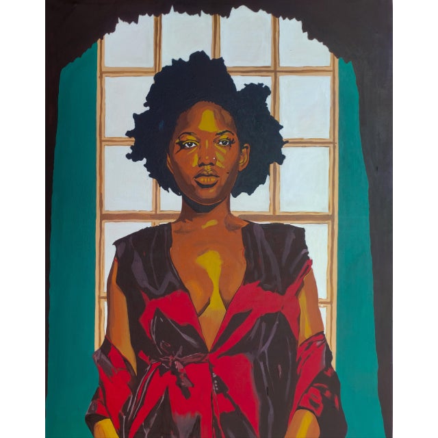 Morning in the Palace, Wall Art, Figurative Painting, Emmanuel Akolo (2022) Acrylic on Canvas For Sale