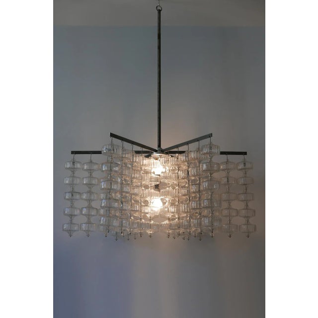 Large Mid-Century German Glass and Steel Chandelier by Aloys Ferdinand Gangkofner, 1960s For Sale - Image 4 of 18