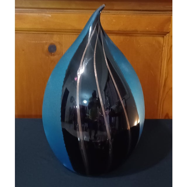Abstract Eros Raffael Signed Murano Art Glass Teardrop Sculpture – Blue and Tortoiseshell For Sale - Image 3 of 16