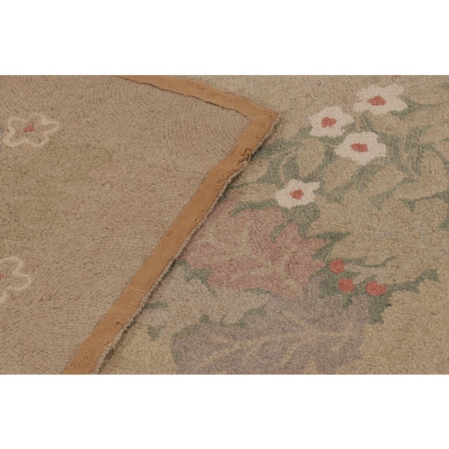 Antique 20th Century Hooked Rug in Taupe With Garden Wreath Design - Rug & Kilim For Sale - Image 11 of 11