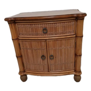 1980s Nightstand Bamboo Rattan Two Drawer Pelican Reef Style For Sale