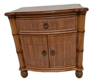 1980s Nightstand Bamboo Rattan Two Drawer Pelican Reef Style