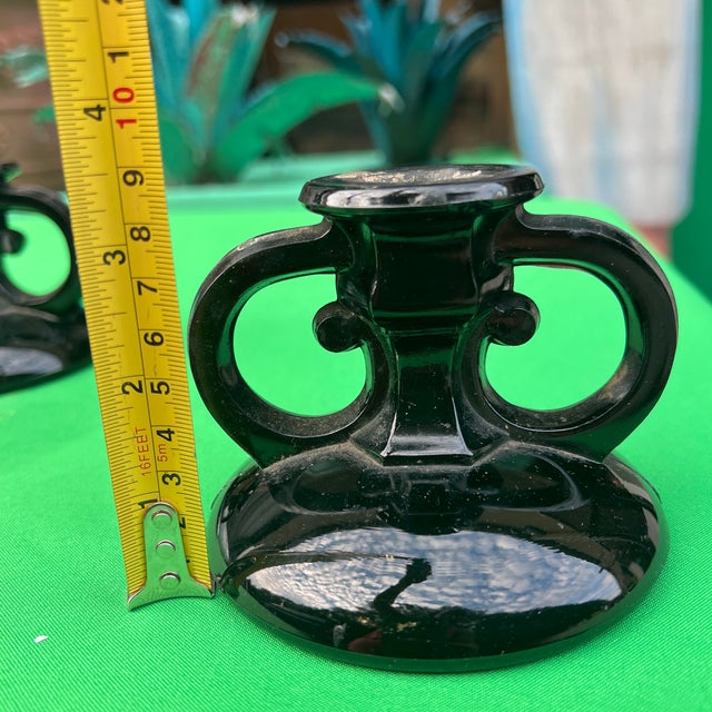 Black Milk Glass Pair of Candleholders For Sale - Image 10 of 11
