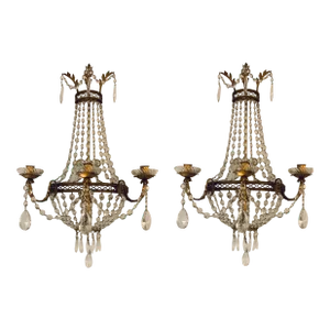 Vintage Crystal Basket Sconces Pair