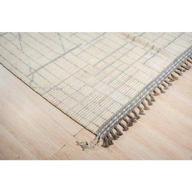 Ivory 5x9 Ivory Hand-Knotted Wool Linear Gridwork Geometric Modern Carpet Rug For Sale - Image 8 of 9