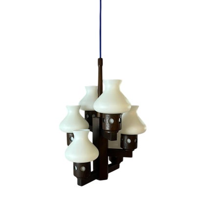 Dark Brown and White Wooden Chandelier with Opal Glass Glass from Vitrika For Sale