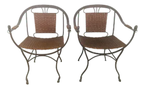 Vintage Iron and Cane Lions Head Chairs