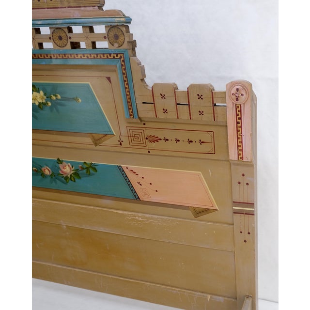 Victorian Hand Painted Dresser Mirror King Bed Headboard Chair Footstool Drawers For Sale - Image 10 of 18