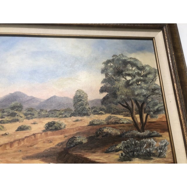 Realism Large Vintage Western Mountain & Desert Landscape Signed & Framed Painting For Sale - Image 3 of 5