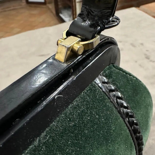 1960s Green and Brown Suede and Black Leather Italian Top Handle Bag For Sale - Image 4 of 13