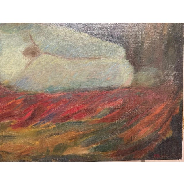 Unknown, Reclining Nude Woman, 1950s, Oil on Canvas For Sale - Image 6 of 13