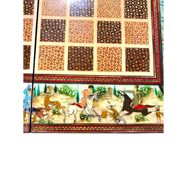 Mid 20th Century Persian Khatam Chess Board With Micro-Mosaic and Handpainted Decoration and Backgammon Board For Sale - Image 5 of 18