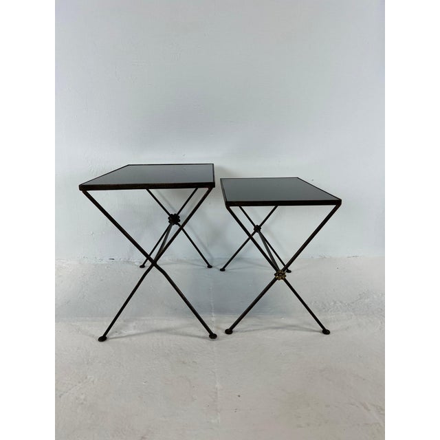 Modernist Nesting Tables in Metal and Black Glass, 1950s, Set of 2 For Sale - Image 9 of 13