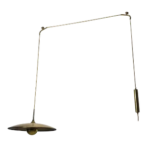 1st Edition Brass Pendant Lamp with Counterweight by Florian Schulz, 1960s