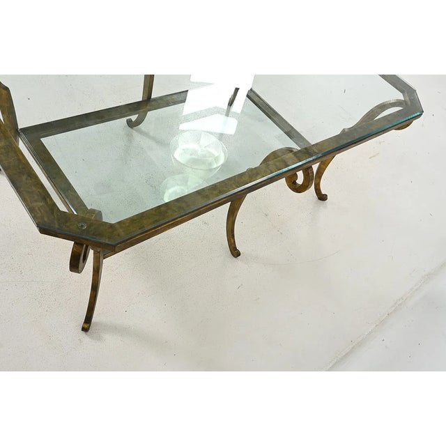 1970s Oversized Hollywood Regency Gilt Iron Two-Tier Glass Coffee Table For Sale - Image 4 of 13