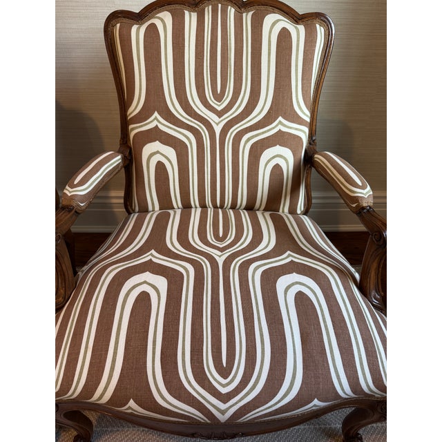 Late 19th Century Pair of Exquisite Antique Louis XV Style Bergere Upholstered Arm Chairs For Sale - Image 5 of 16