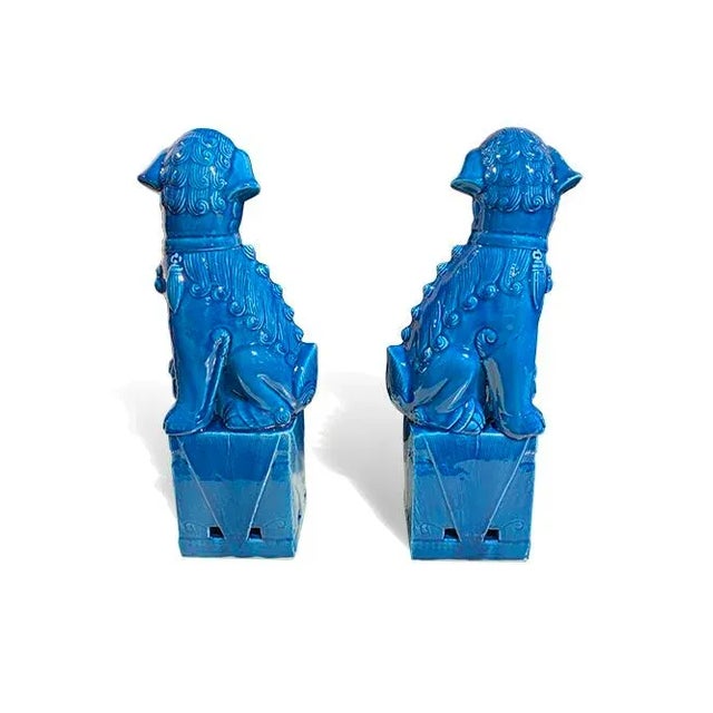 Asian Style 1980s Chinese Blue Ceramic Fu Dogs - a Pair For Sale - Image 4 of 4