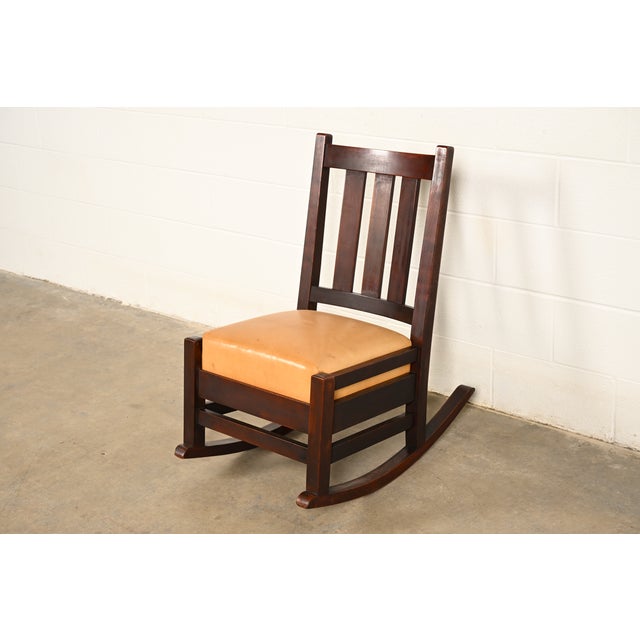 L. & J. G. Stickley Antique Mission Arts & Crafts Mahogany Rocking Chair, Circa 1902 For Sale - Image 10 of 10