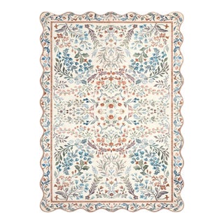 Ivory Washable Folk Floral Rug with Scalloped Edge, 3x4 For Sale