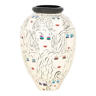 Signed Modern Hand-Painted Ceramic Floor Vase For Sale