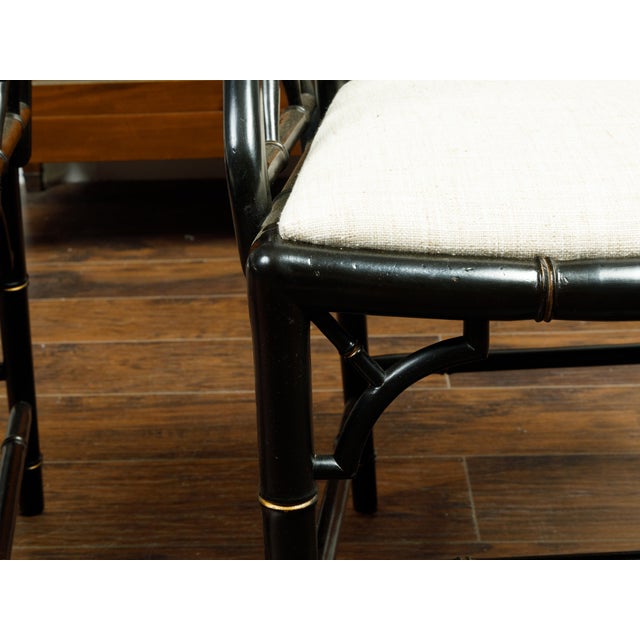 Mid-Century Modern Pair of Midcentury Chinese Chippendale Style Black Faux Bamboo Armchairs For Sale - Image 3 of 9