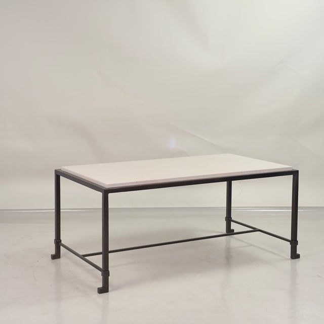 DESIGN FRERES Small 'Diagramme' Dark Bronze and Limestone Coffee Table by Design Frères For Sale - Image 4 of 5