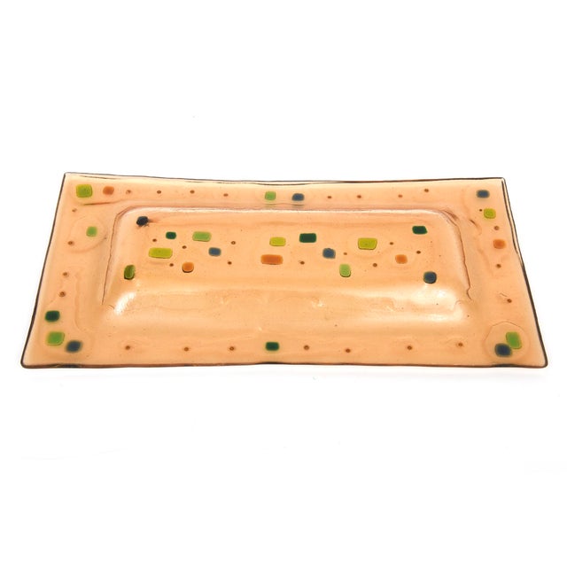 Vintage Signed Frances and Michael Higgins Fused Glass Modernist Oblong Tray or Platter MCM For Sale - Image 11 of 12