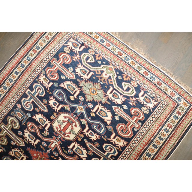 Late 19th Century Antique Zabihi Collection Caucasian Perpedil Blue Rug - 3'5" X 5'1" For Sale - Image 14 of 17