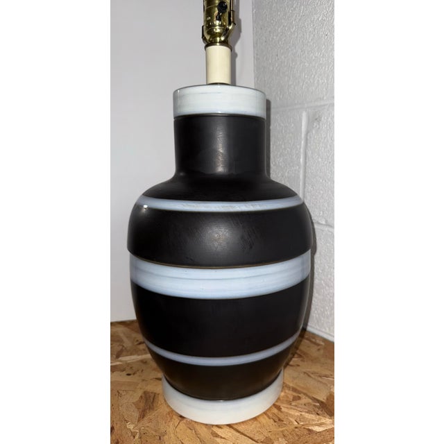 Mid-Century Modern Mid 20th Century Danish Modern Studio Pottery Ceramic Lamp in Black and White Stripe Glaze For Sale - Image 3 of 9