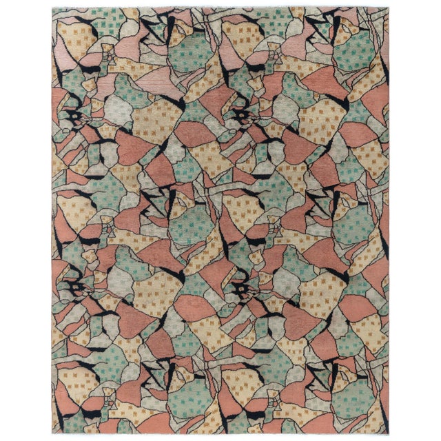 Doris Leslie Blau Vintage French Art Deco Abstract Cream Beige Hand-Knotted Rug For Sale