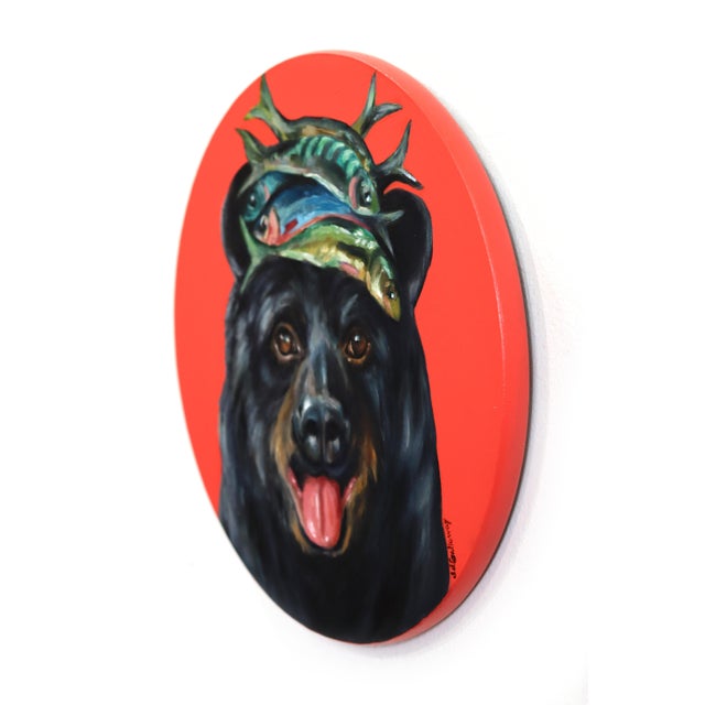 Abstract Black Bear's Fish Tower Top Hat - Original Black Bear and Fish Pop Art Oil Painting For Sale - Image 3 of 9