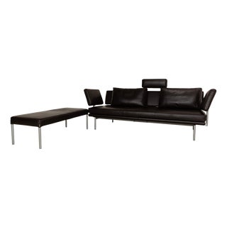 Living Platform Leather Three-Seater Sofa and Brown Ottoman from Walter Knoll, Set of 2 For Sale