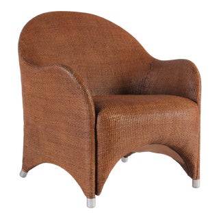 Mid Century Modern Italian Woven Wicker Club Chair For Sale