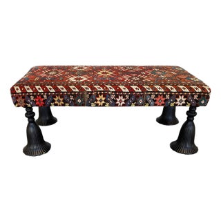 1940s Kilim Ottoman With Cast Iron Tassel Legs For Sale