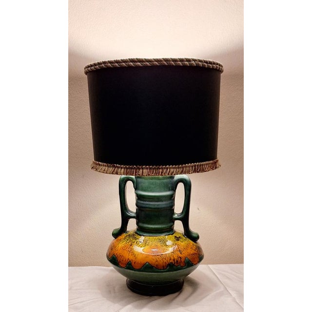 Vintage Table Lamp in Fat Lava Style with Green-Yellow-Orange Ceramic Base and Shade from Lamplove, 1970s, in Very Good...