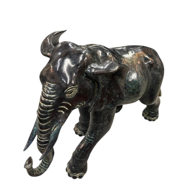 Realism Vintage Patinated Bronze Elephant Sculpture For Sale - Image 3 of 12