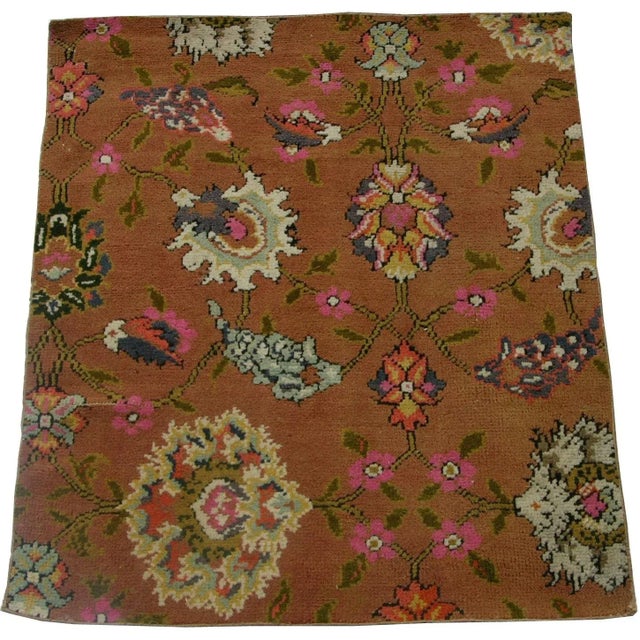 Hot Pink 1920 Antique English Fragment Rug 3'6'' X 4'3'' For Sale - Image 8 of 8