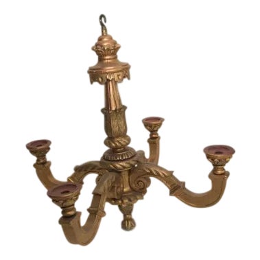 Antique Italian Carved Giltwood Chandelier With Timeworn Gilding, Late 19th Century For Sale