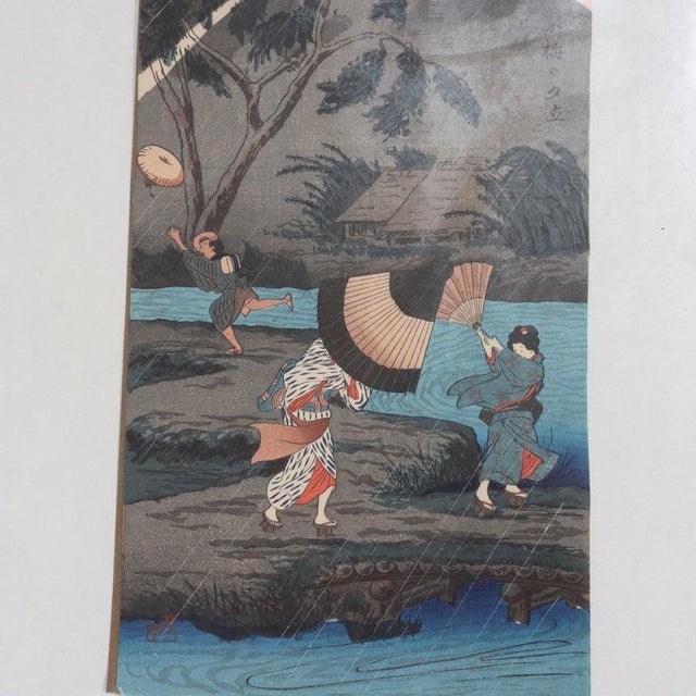 1920s Hiroaki Takahas Japanese Woodblock Print “Thunderstorm